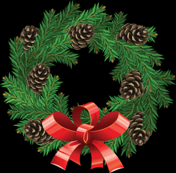 Festive Christmas Wreathwith Pineconesand Red Bow PNG