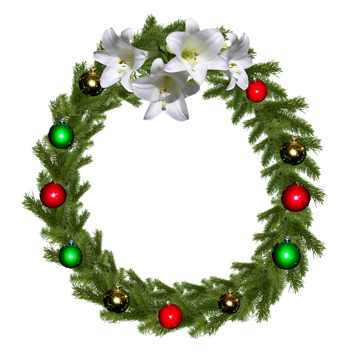 Festive Christmas Wreathwith White Lilies PNG