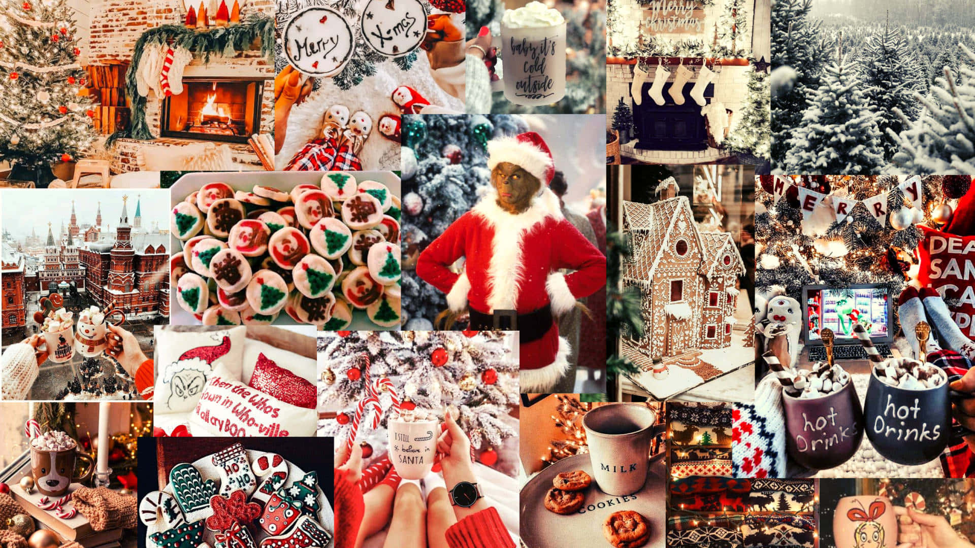Festive Collagewith Preppy Grinch Wallpaper