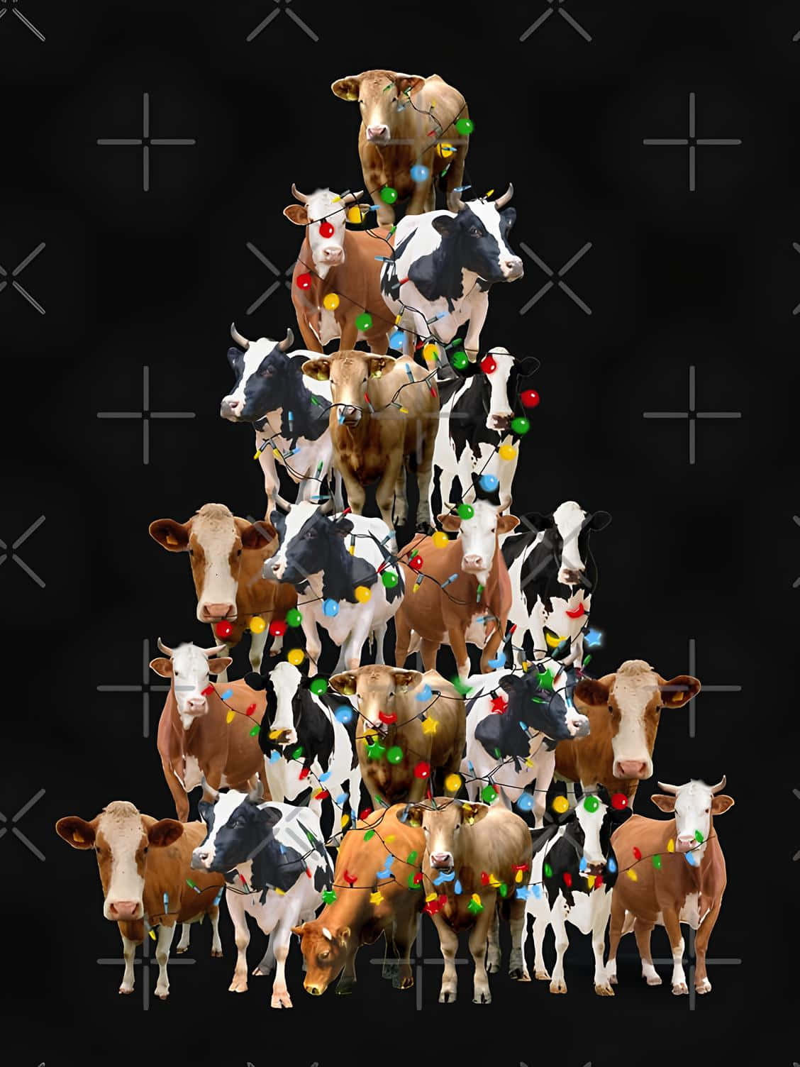 Festive Cow Christmas Tree Formation Wallpaper