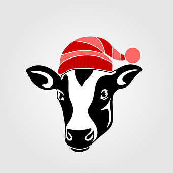 Festive Cow Wearing Santa Hat PNG