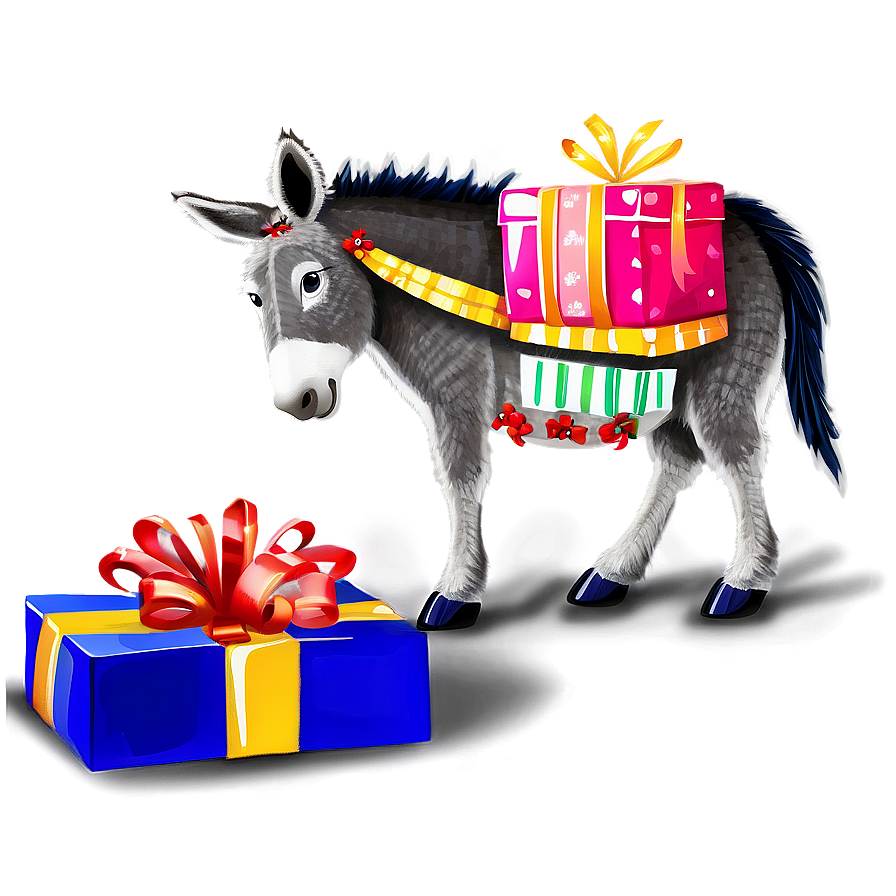 Festive Donkey With Presents Png Teu PNG