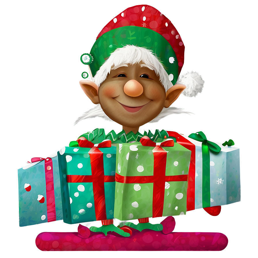 Festive Elf With Gifts Png 05232024 PNG