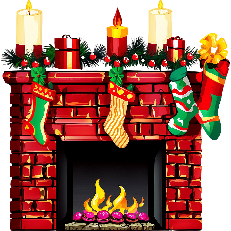 Festive Fireplace And Christmas Stockings Png 06262024 PNG