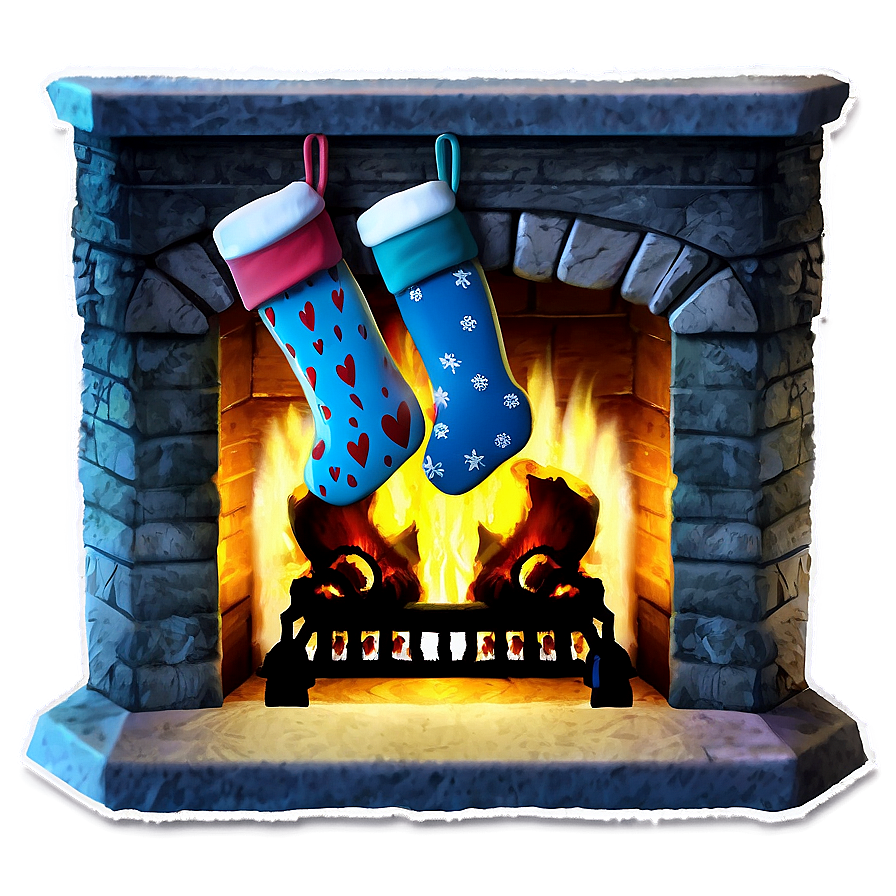 Festive Fireplace And Christmas Stockings Png Ulw69 PNG