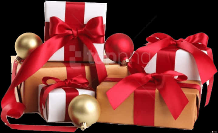 Festive Giftswith Red Ribbons PNG