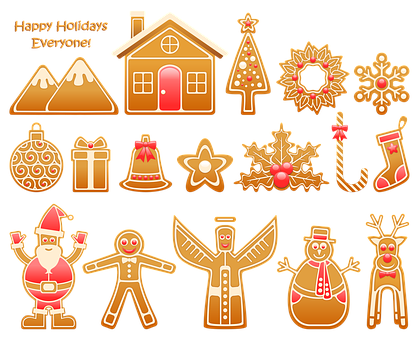 Festive Gingerbread Collection Happy Holidays PNG