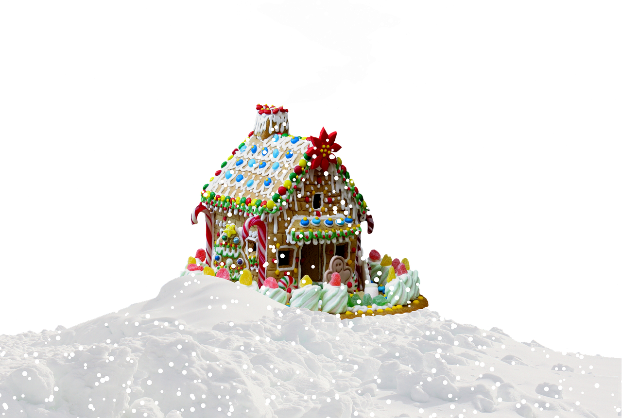 Festive Gingerbread Housein Snowfall PNG