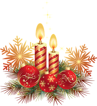 Festive_ Holiday_ Candles_and_ Ornaments PNG