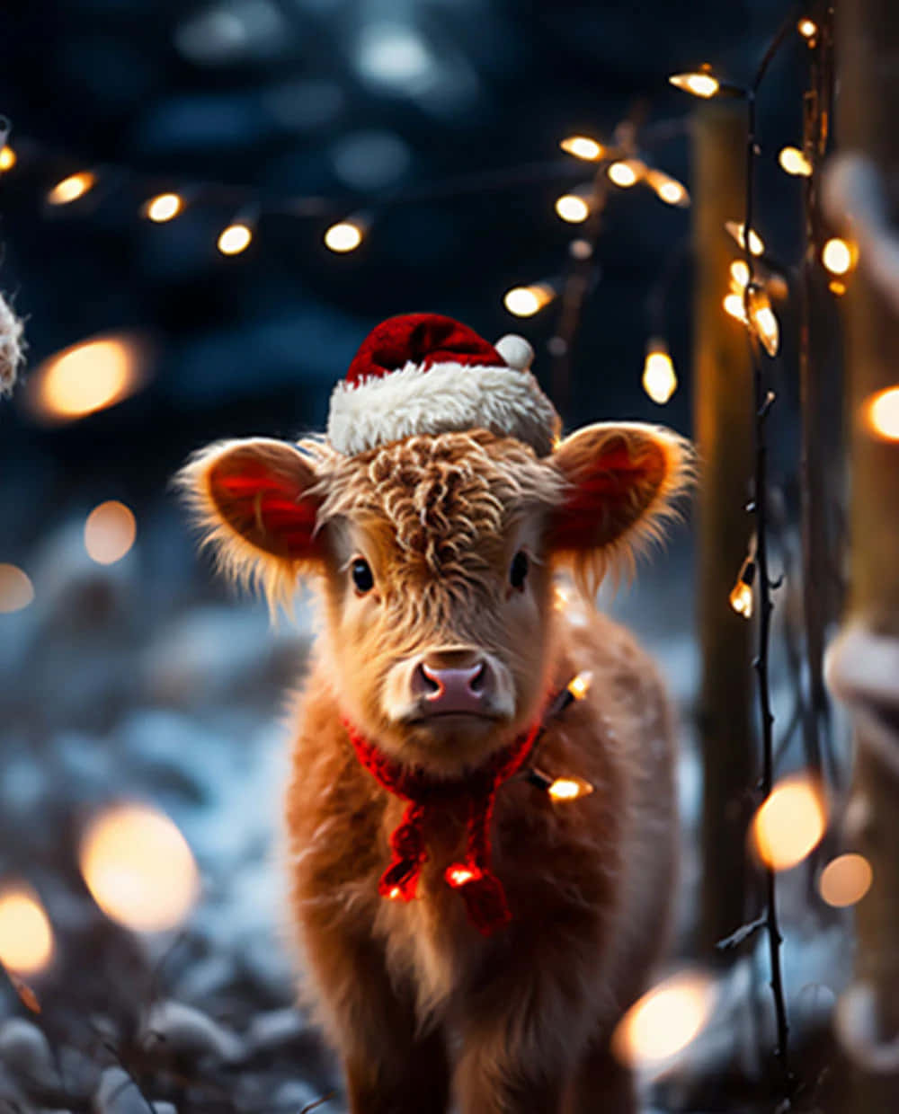 Download Festive Holiday Cowwith Santa Hat Wallpaper | Wallpapers.com