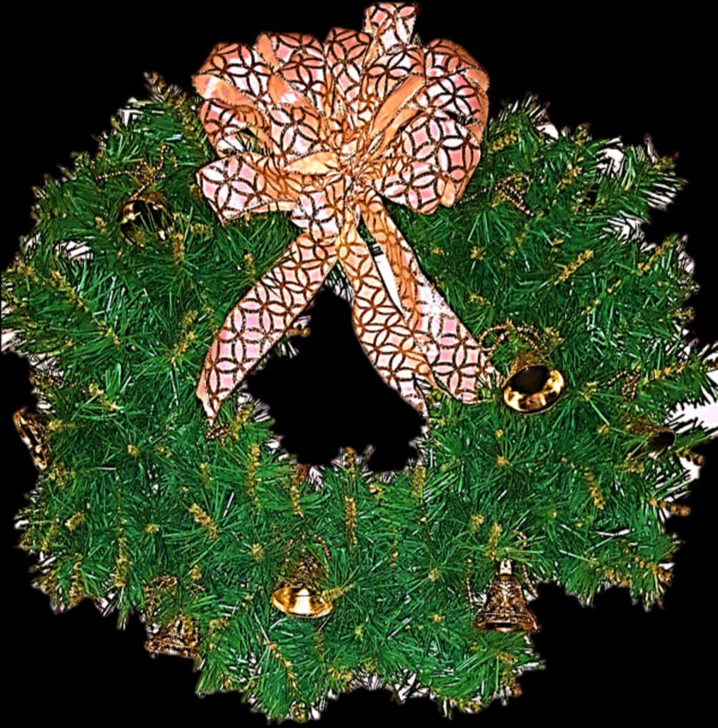 Festive Holiday Wreathwith Pink Bow PNG