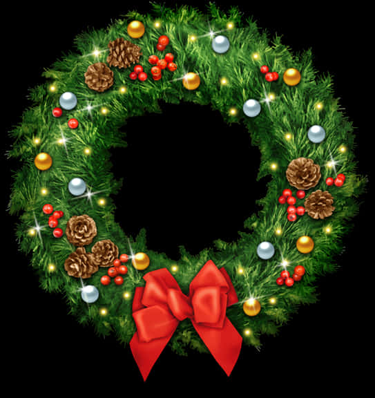 Festive Holiday Wreathwith Red Bow PNG