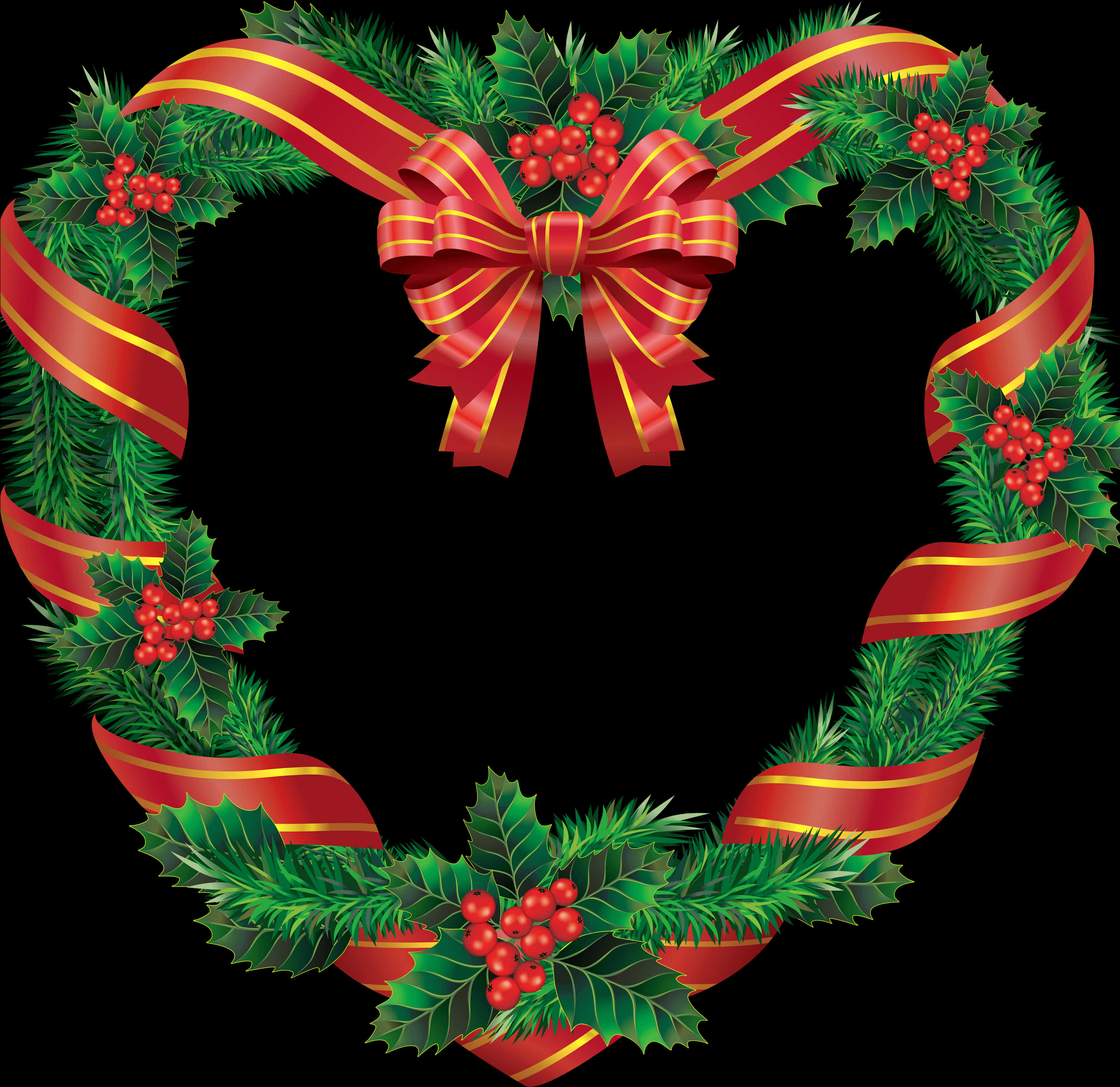 Festive Holiday Wreathwith Red Ribbon PNG