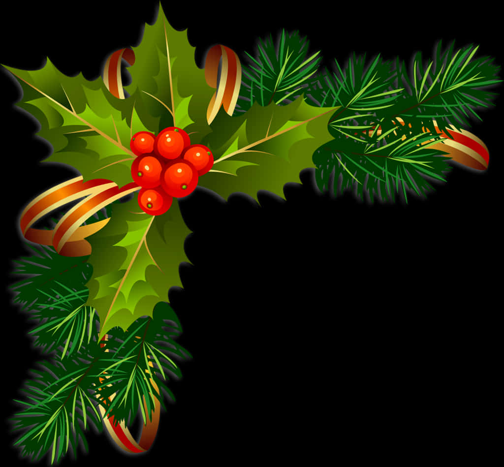 Festive Hollyand Pine Christmas Border PNG