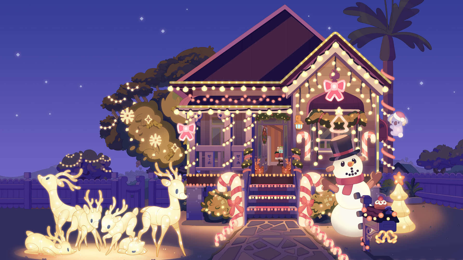 Festive House Illumination Christmas Scene Wallpaper