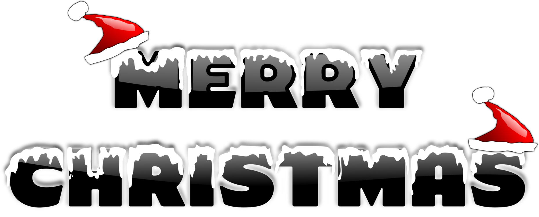 Festive Merry Christmas Text Santa Hats PNG