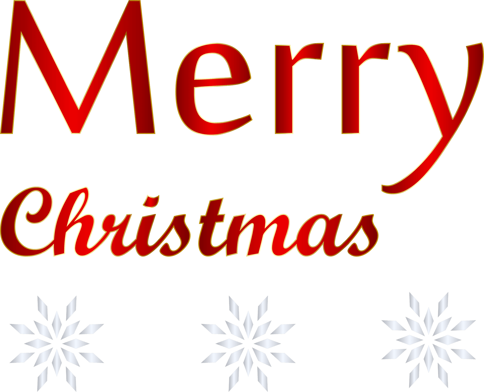 Festive Merry Christmas Text Snowflakes PNG