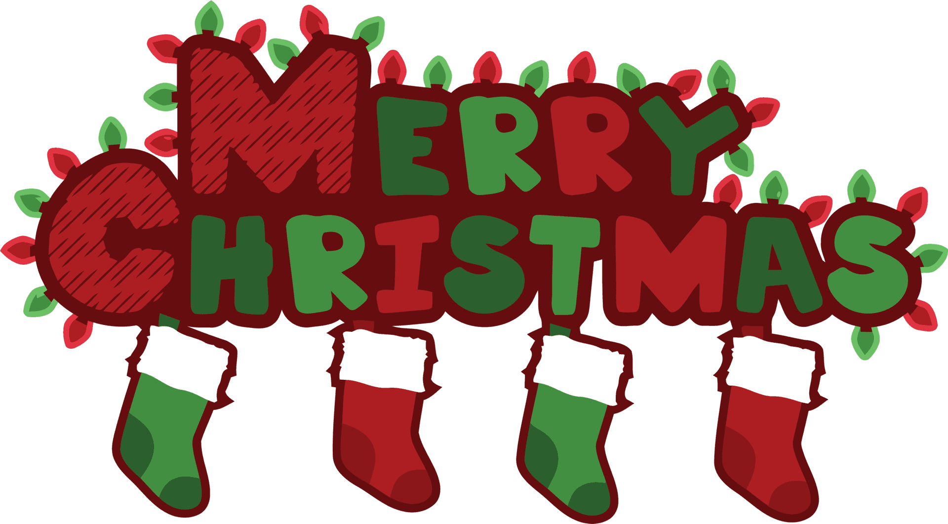 Festive Merry Christmas Textwith Stockings PNG