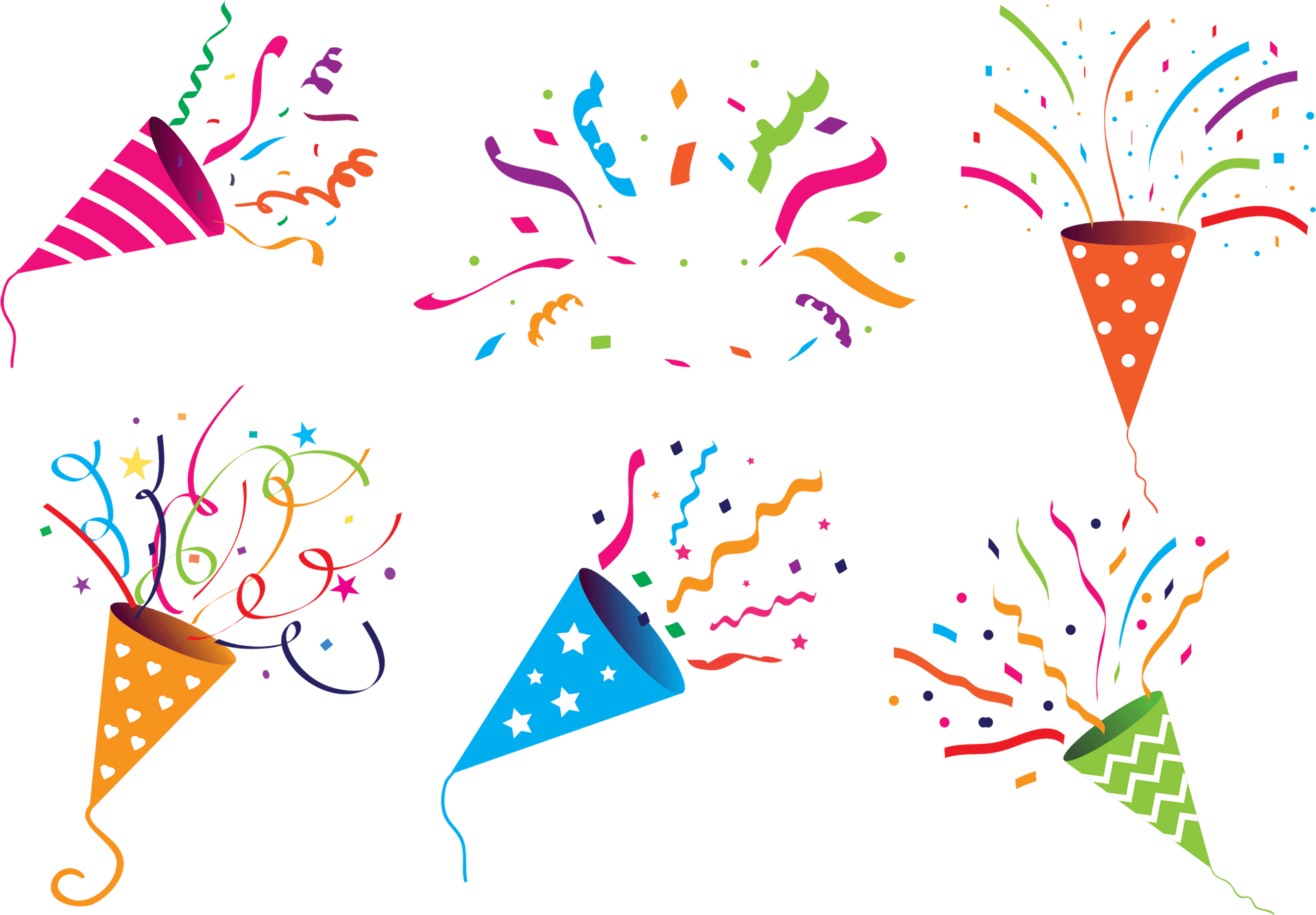 Festive Party Poppers Confetti PNG