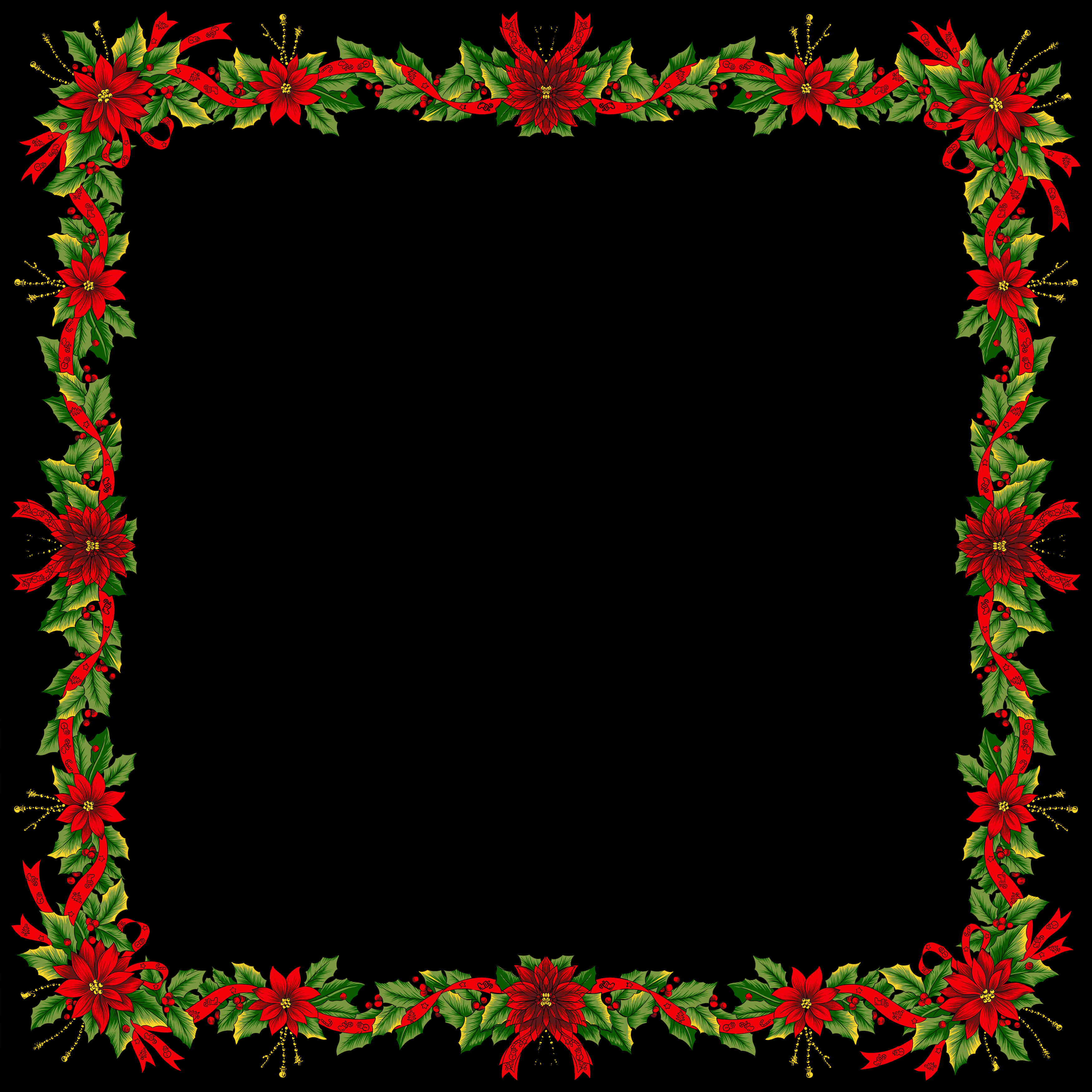 Festive Poinsettia Christmas Border PNG