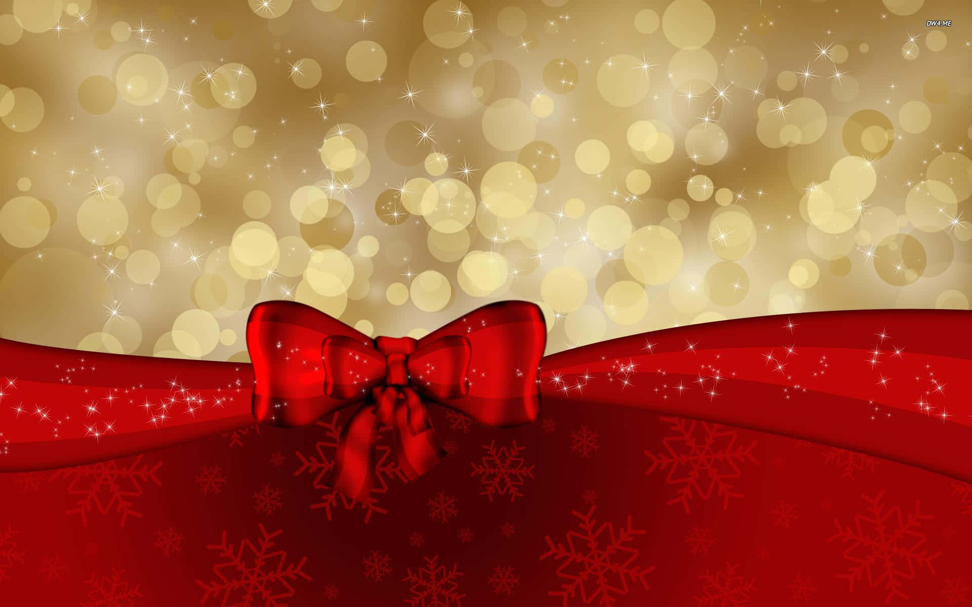 Festive Red Bowand Golden Bokeh Background Wallpaper