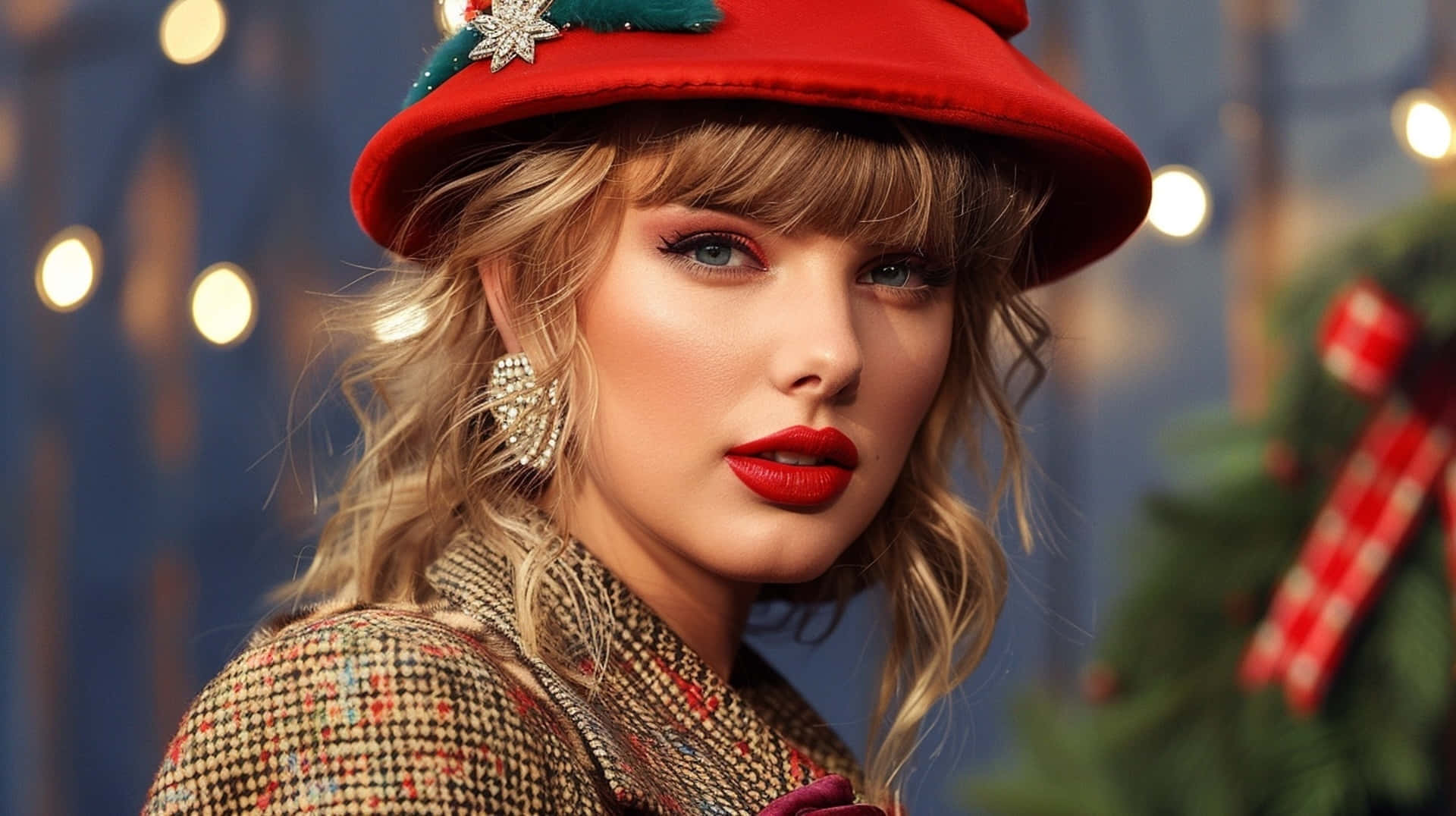 Festive Red Lipstick Taylor Swift Wallpaper