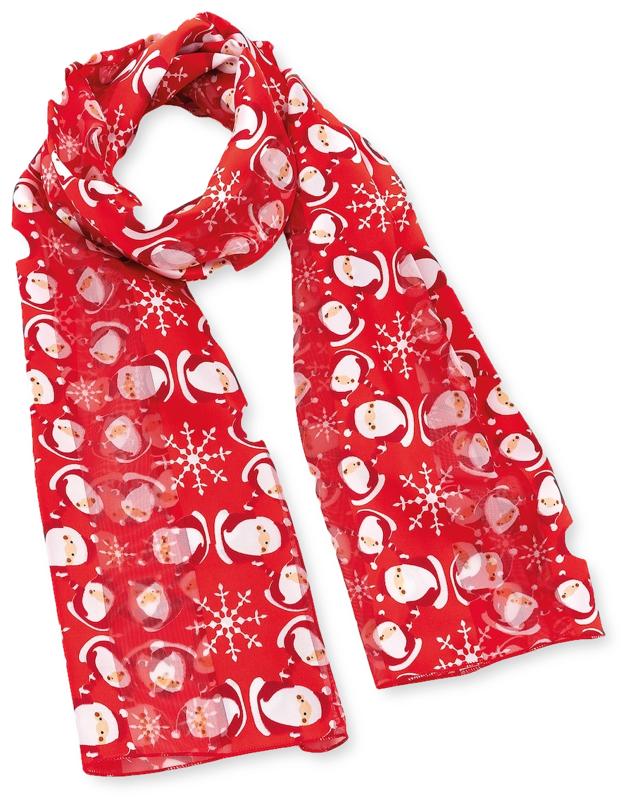 Festive Red Scarfwith Snowflakesand Santa Pattern PNG