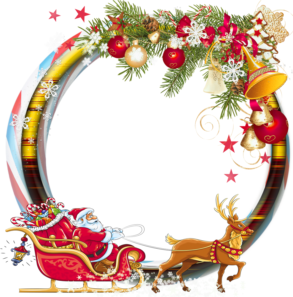 Festive Santa Sleigh Christmas Frame PNG