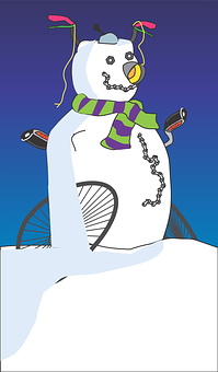 Festive Snowman Cycling Illustration PNG