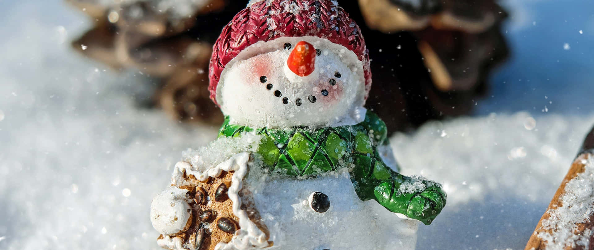 Festive Snowman Figurinein Snow Wallpaper