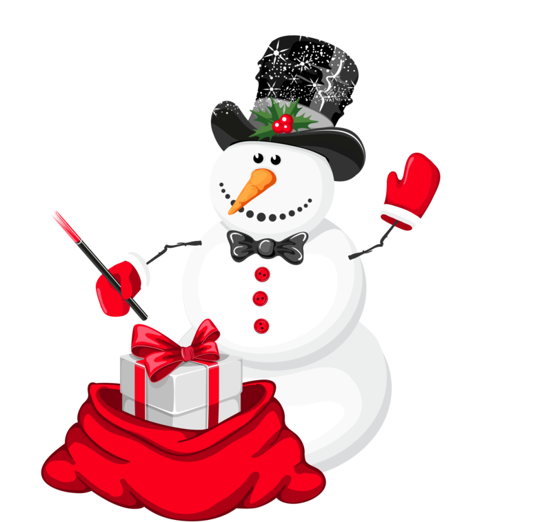 Festive Snowmanwith Gift Clipart PNG