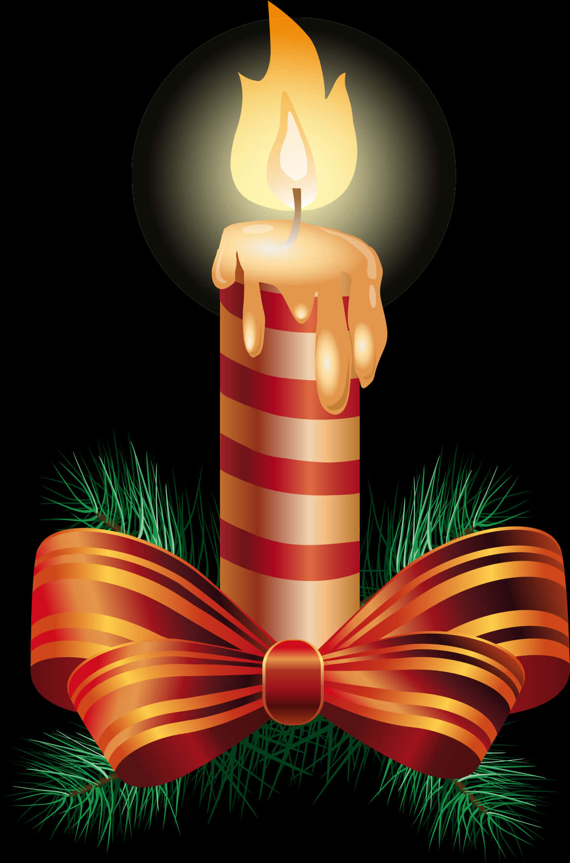 Festive Striped Candlewith Bow PNG