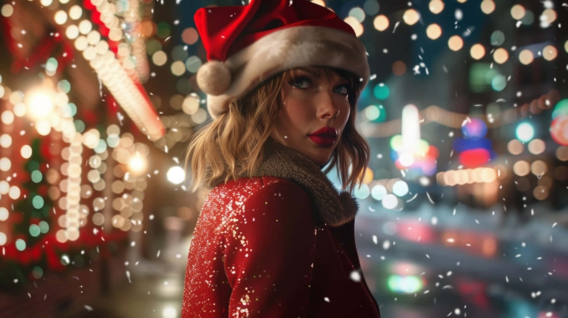 Festive Taylor Swift Santa Hat Wallpaper