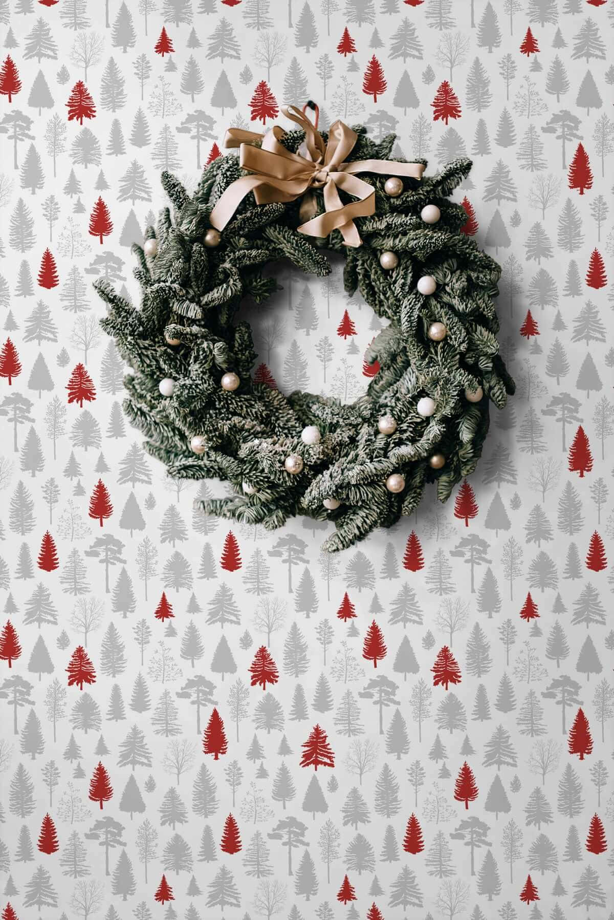 Festive Wreathon Holiday Pattern Wallpaper