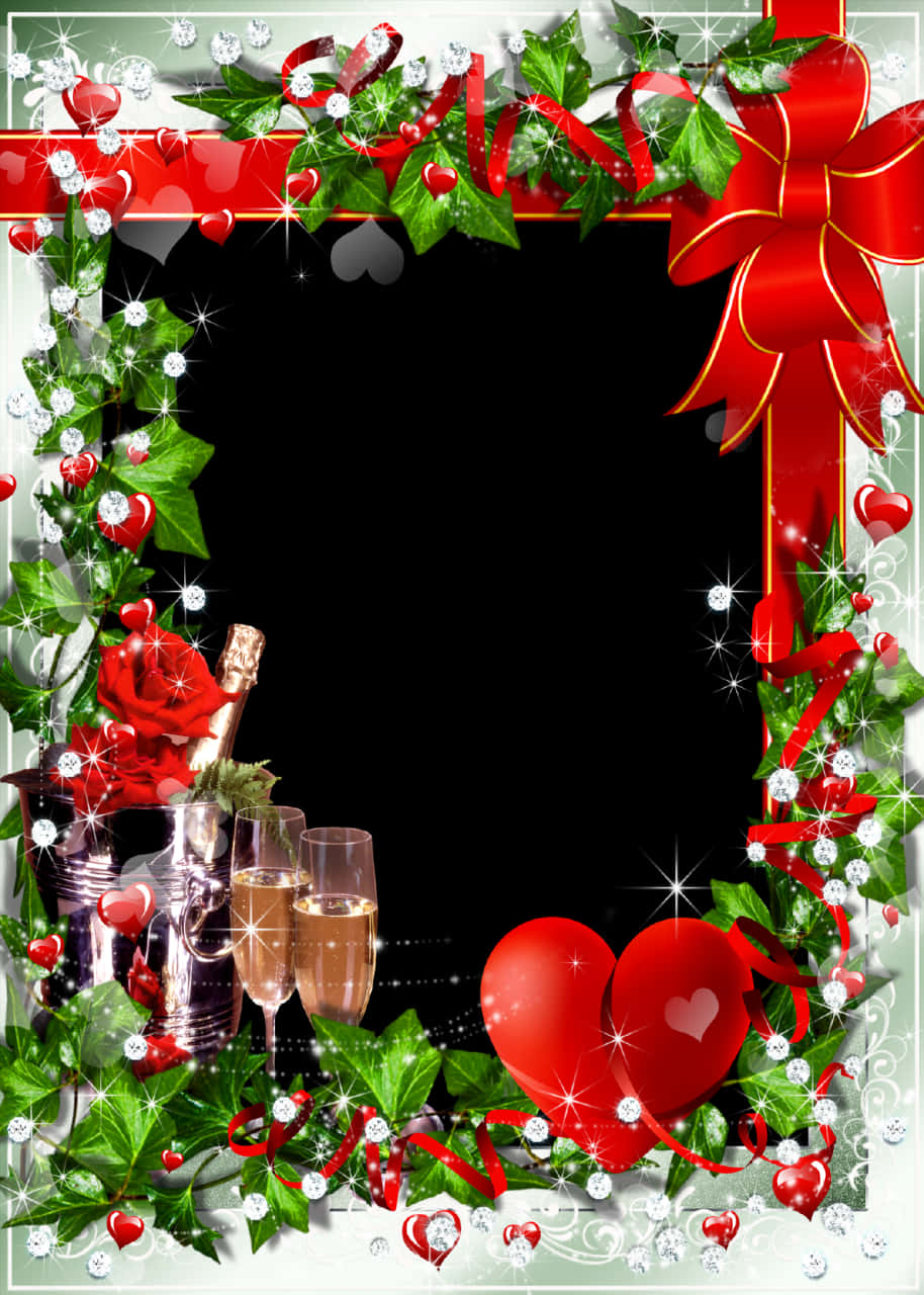 Festive_ Christmas_ Frame_with_ Champagne_and_ Roses PNG