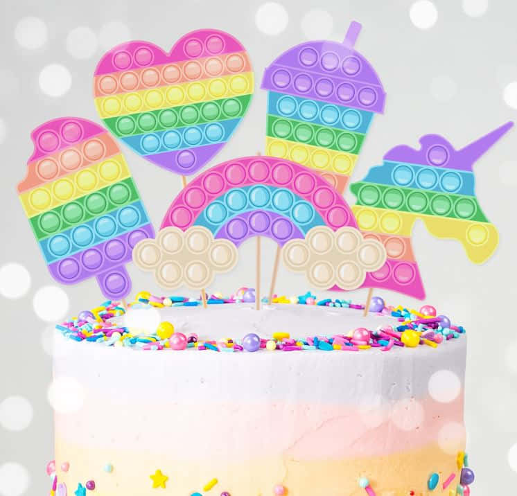 Rainbow Cake Topper With Sprinkles And Hearts