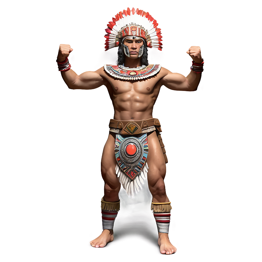 Fierce Aztec Warrior Battle Pose Png 06252024 PNG