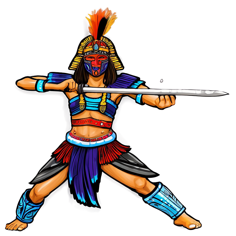 Fierce Aztec Warrior Battle Pose Png Qml PNG