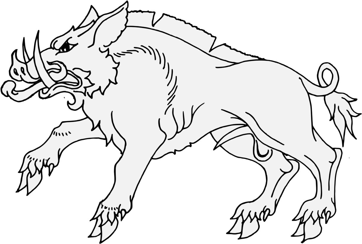 Fierce Boar Line Art PNG