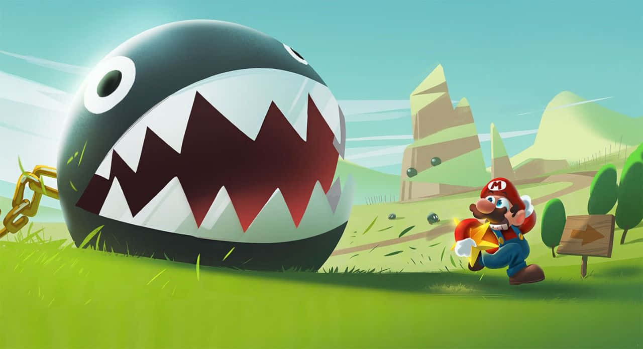 Fierce Chain Chomp Unleashed In The Mario Universe Wallpaper