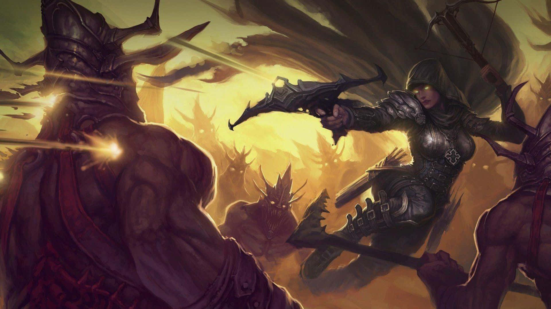 Fierce Demon Hunter Amidst The Chaos In World Of Warcraft Wallpaper