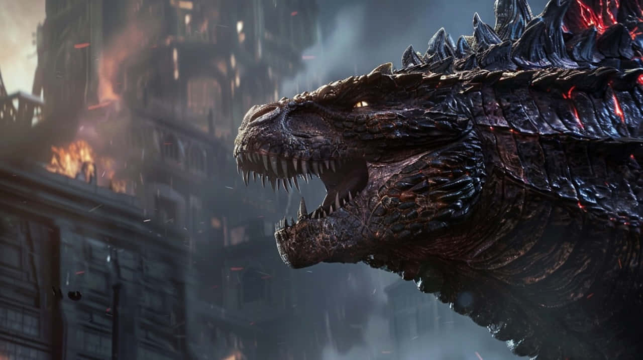 Fierce Godzilla In City Destruction Wallpaper