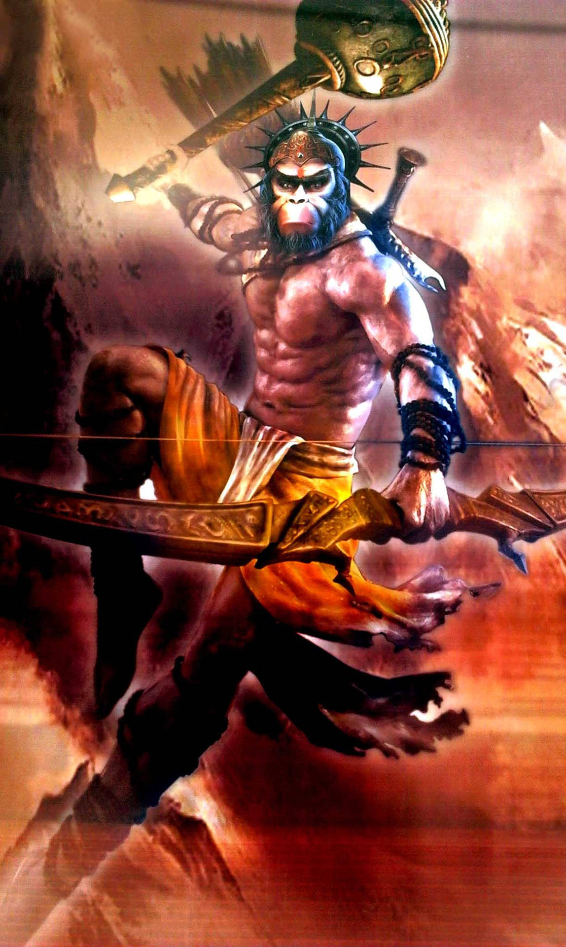 Download Fierce Hindu God Hanuman Phone Wallpaper 
