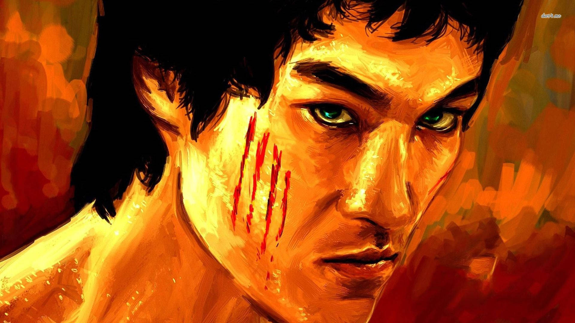 Fierce Looking Bruce Lee Painting Background