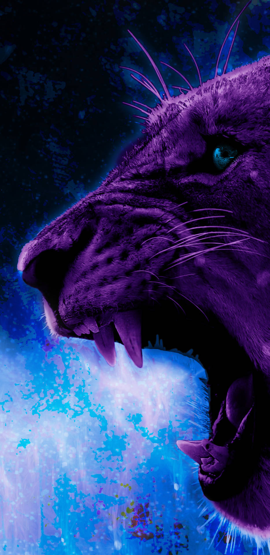 Fierce Purple Lion Galaxy Background