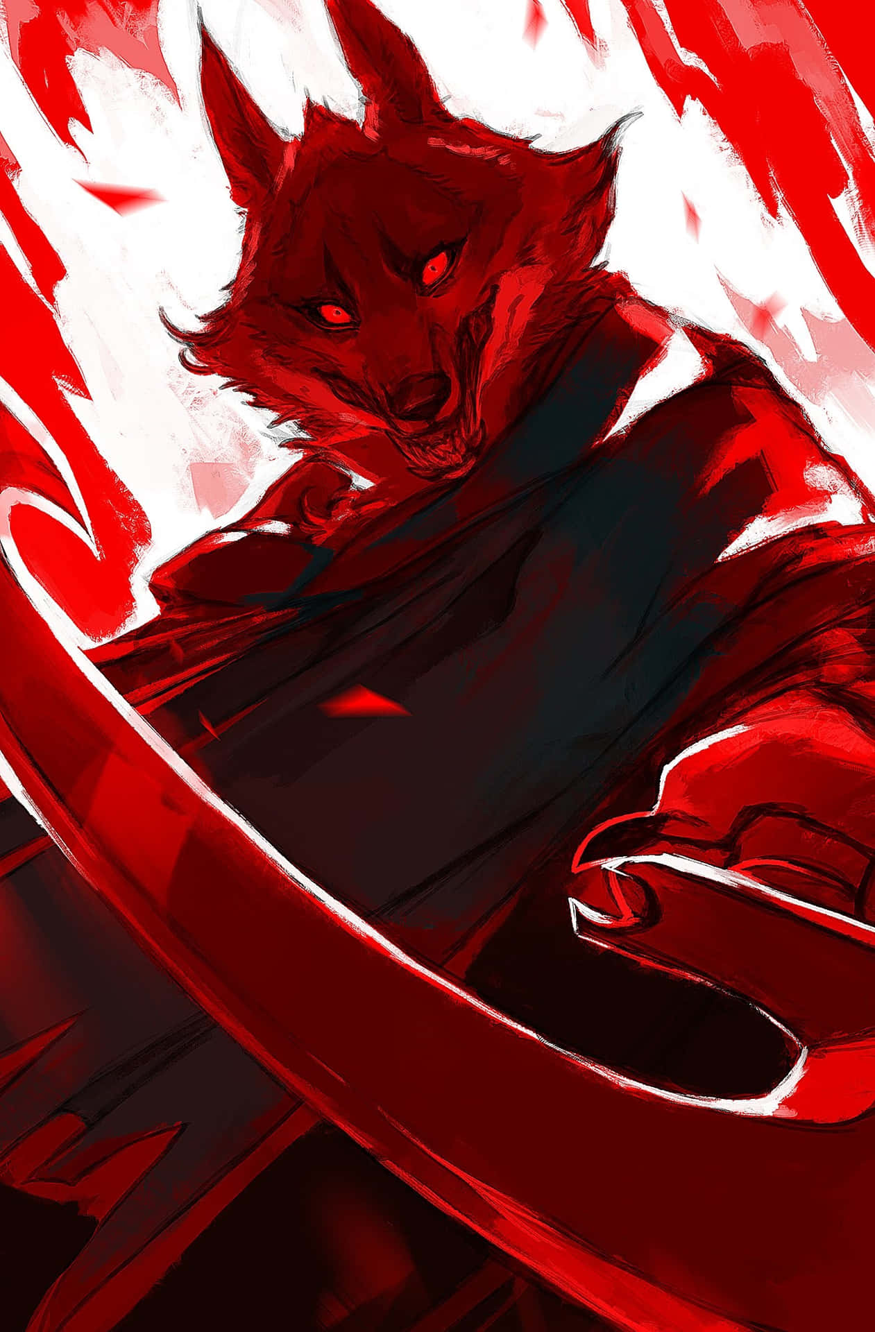 Fierce Red Wolf Warrior Artwork Wallpaper