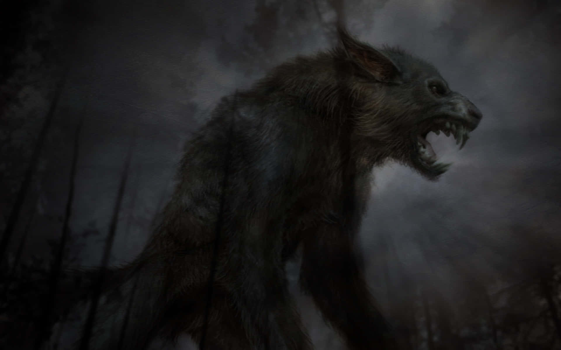 Fierce Roaring Wolf Against A Dark Background Wallpaper
