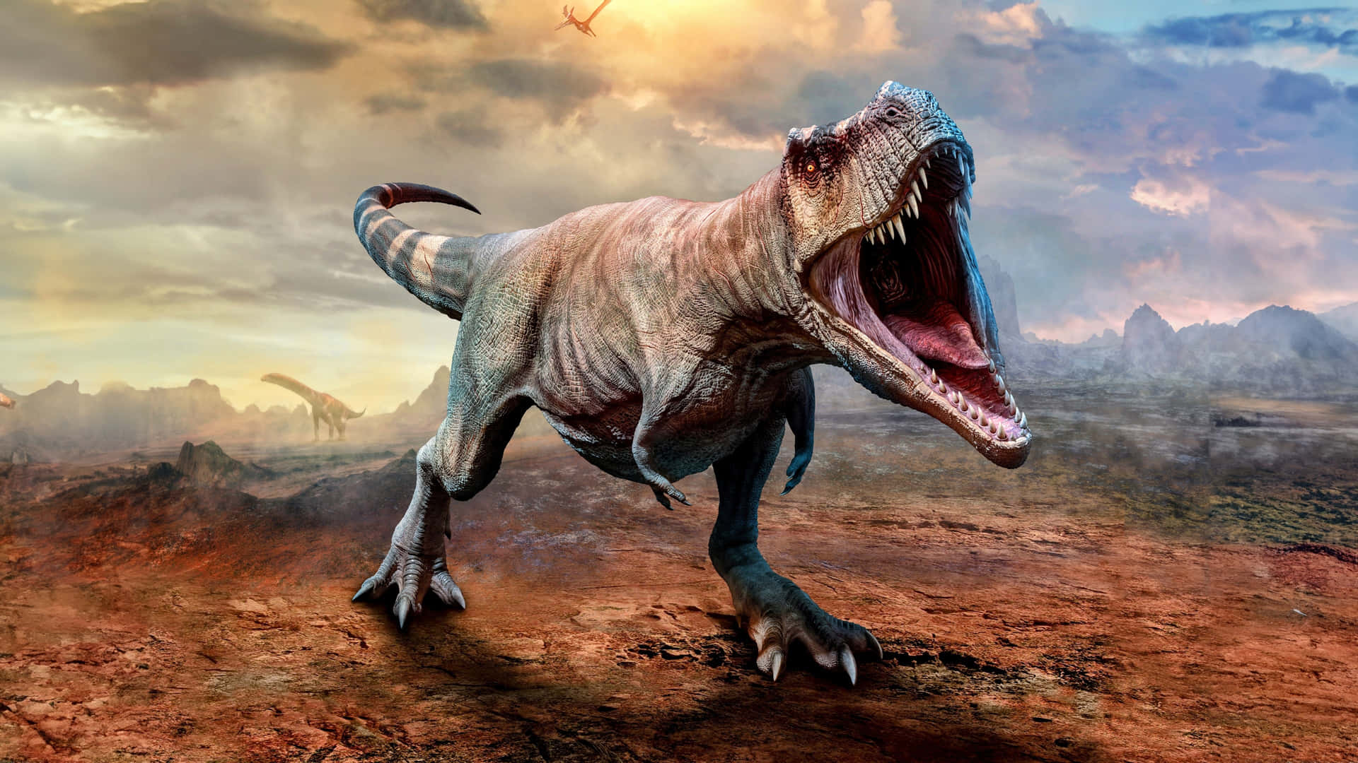 Fierce_ Tyrannosaurus_ Rex_ In_ Landscape Wallpaper