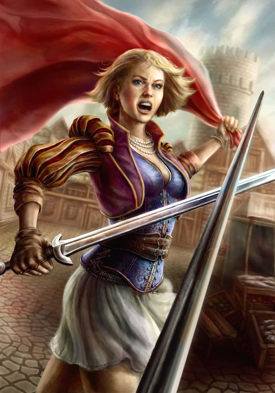Fierce Warrior Womanwith Sword Wallpaper