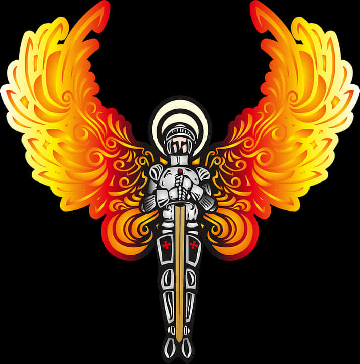 Fiery Angel Halo Sword Graphic PNG